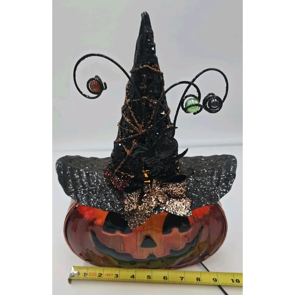 Vintage Style Jack O' Lantern Witch Hat Lighted Halloween Lamp Whimsigoth Decor